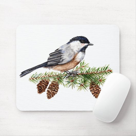 Winter Chickadee Mousepad (Mit Mouse)