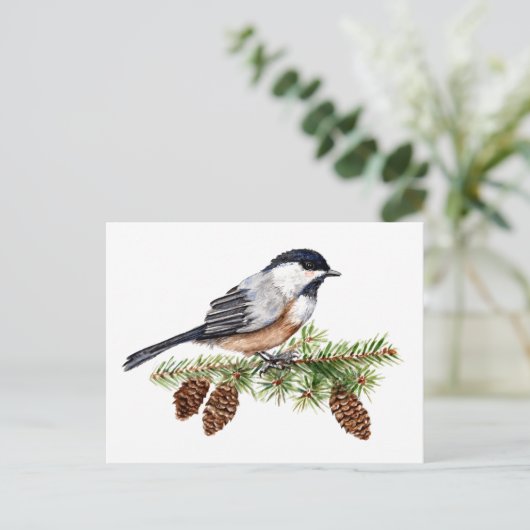 Winter Chickadee Postkarte (Stehend Vorderseite)