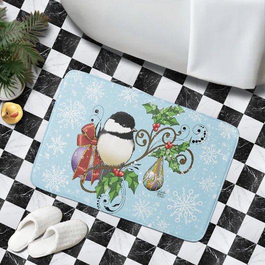 Winter Chickadee Weihnachten Badematte