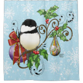Winter Chickadee Weihnachten Duschvorhang (Vorderseite)