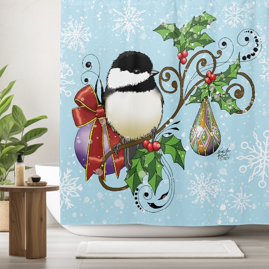 Winter Chickadee Weihnachten Duschvorhang