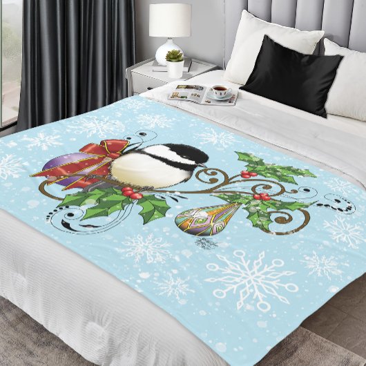 Winter Chickadee Weihnachten Fleecedecke