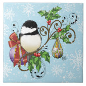 Winter Chickadee Weihnachten Fliese (Vorderseite)