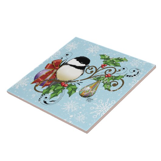 Winter Chickadee Weihnachten Fliese (Seite)