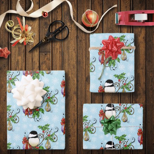 Winter Chickadee Weihnachten Geschenkpapier Set