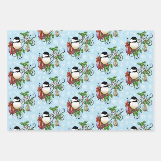 Winter Chickadee Weihnachten Geschenkpapier Set (Vorderseite 3)