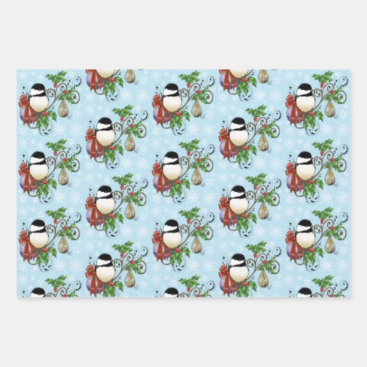 Winter Chickadee Weihnachten Geschenkpapier Set (Vorderseite)