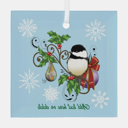 Winter Chickadee Weihnachten Ornament Aus Glas (Rückseite)