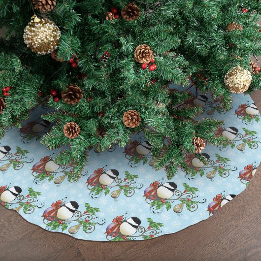 Winter Chickadee Weihnachten Polyester Weihnachtsbaumdecke