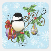 Winter Chickadee Weihnachten Quadratischer Aufkleber (Vorderseite)