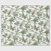 Winter Chickadee Woodland Muster Geschenkpapier (Flach)