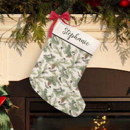 Winter Chickadee Woodland Wasserfarbe Weihnachten Kleiner Weihnachtsstrumpf