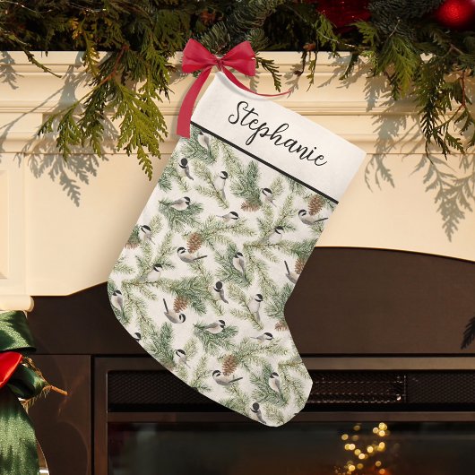 Winter Chickadee Woodland Wasserfarbe Weihnachten Kleiner Weihnachtsstrumpf