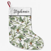 Winter Chickadee Woodland Wasserfarbe Weihnachten Kleiner Weihnachtsstrumpf (Vorderseite)