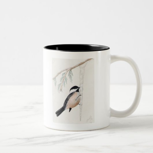 Winter Chickadee Zweifarbige Tasse (Rechts)
