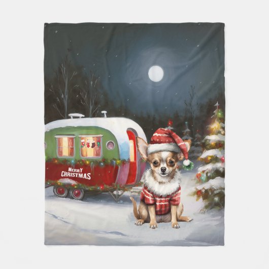 Winter Chihuahua Caravan Weihnachtsabenteuer Fleecedecke (Vorderseite)