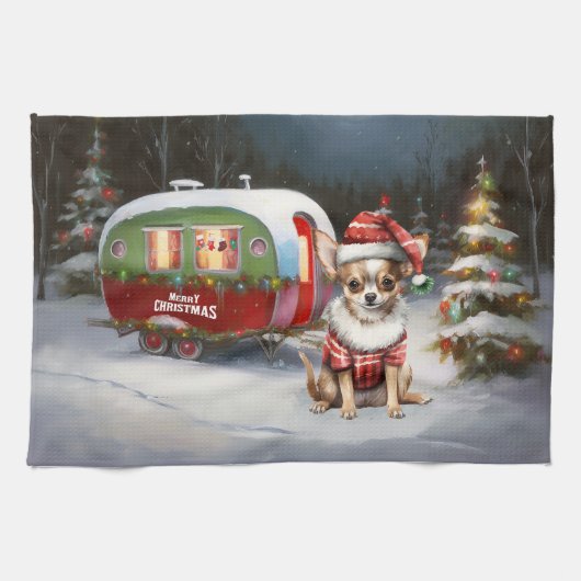 Winter Chihuahua Caravan Weihnachtsabenteuer Geschirrtuch (Horizontal)