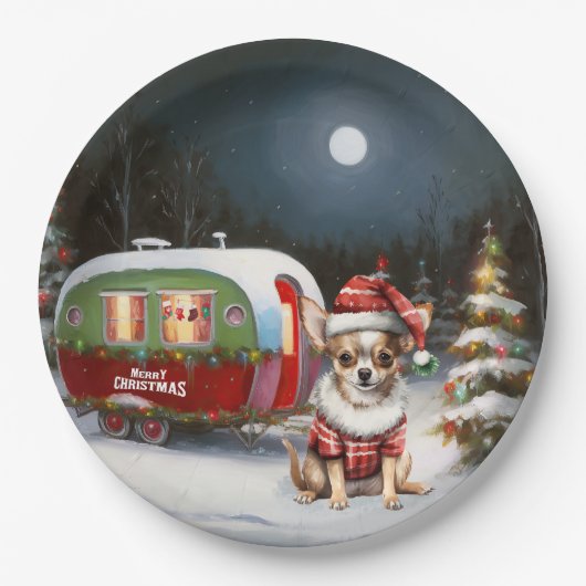 Winter Chihuahua Caravan Weihnachtsabenteuer Pappteller (Vorderseite)