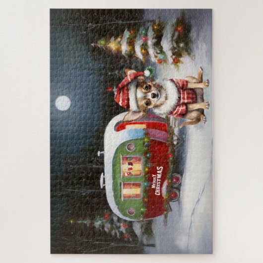 Winter Chihuahua Caravan Weihnachtsabenteuer Puzzle (Vertikal)