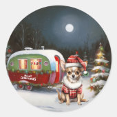 Winter Chihuahua Caravan Weihnachtsabenteuer Runder Aufkleber (Vorderseite)