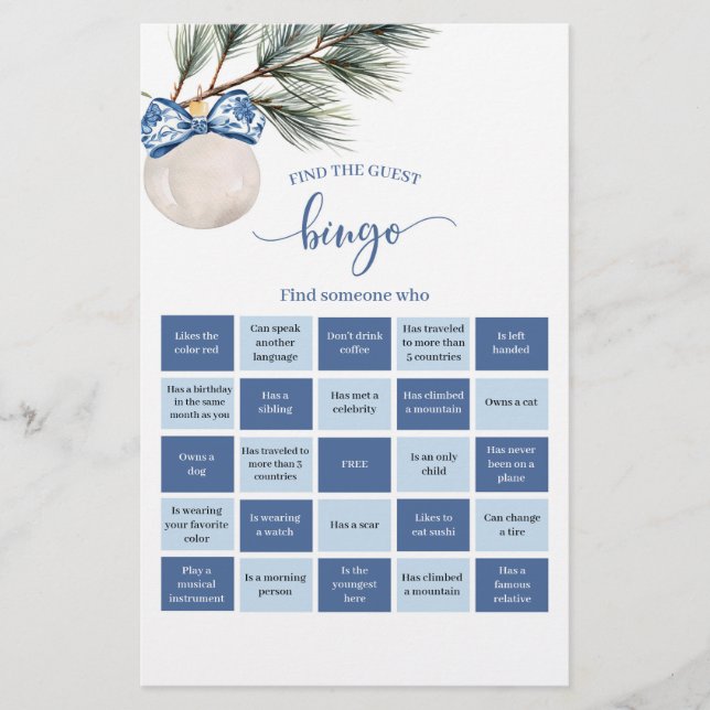 Winter Chinoiserie Bow Bingo Games Card (Vorderseite)
