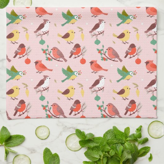 Winter Christmas Birds Geschirrtuch (Gefaltet)