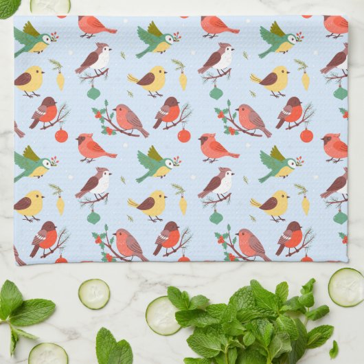 Winter Christmas Birds Geschirrtuch (Gefaltet)
