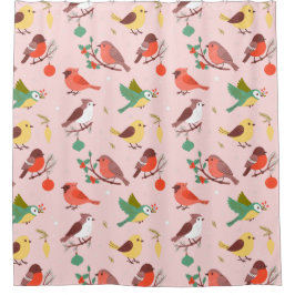 Winter Christmas Birds Kids Duschvorhang