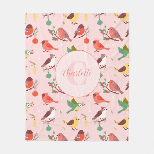 Winter Christmas Birds Personalized Fleecedecke (Vorderseite)