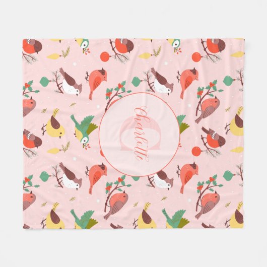 Winter Christmas Birds Personalized Fleecedecke (Vorderseite (Horizontal))