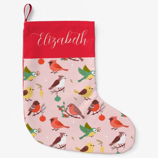 Winter Christmas Birds Personalized Kids Kleiner Weihnachtsstrumpf (Vorderseite)