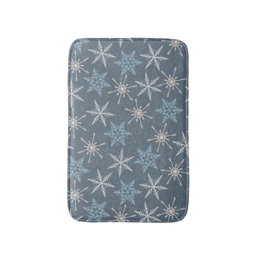 Winter Christmas Blue Snowflakes Pattern Badematte (Vorderseite Vertikal)