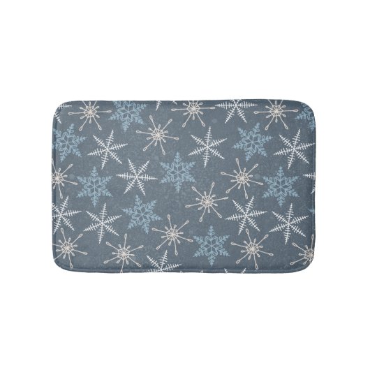 Winter Christmas Blue Snowflakes Pattern Badematte (Vorderseite)