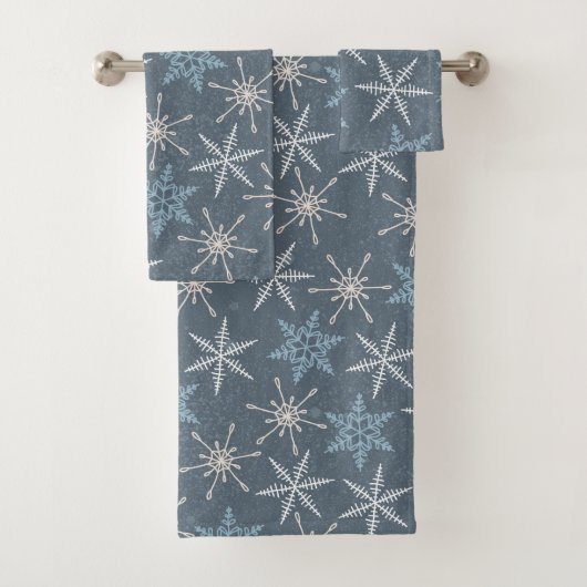 Winter Christmas Blue Snowflakes Pattern Badhandtuch Set (Insitu)