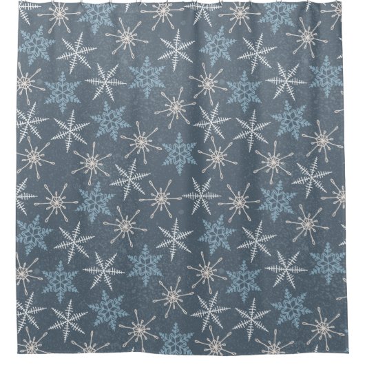 Winter Christmas Blue Snowflakes Pattern Duschvorhang (Vorderseite)