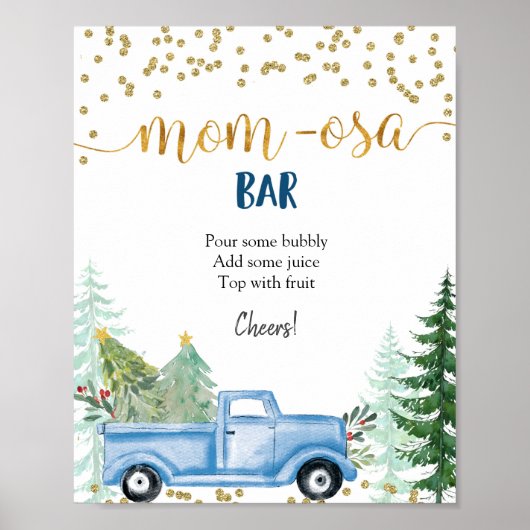 Winter Christmas Blue Truck Momosa Bar Poster (Vorne)