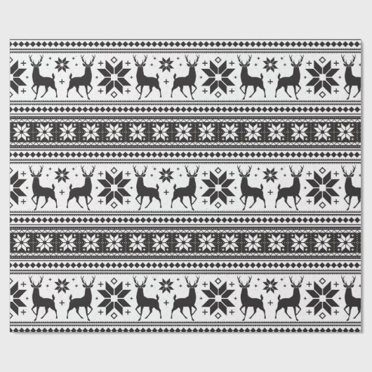 Winter Christmas Deer Black Snowflake Pattern Geschenkpapier (Flach)