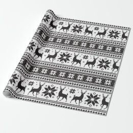 Winter Christmas Deer Black Snowflake Pattern Geschenkpapier