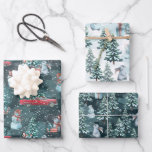 Winter Christmas gemütlich Geschenkpapier Set<br><div class="desc">Gemütliche und gemütliche Winterszenen mit weißen Hasen,  Schneemännern,  Vintagem Rotwagen,  Bäumen und Weihnachten.</div>