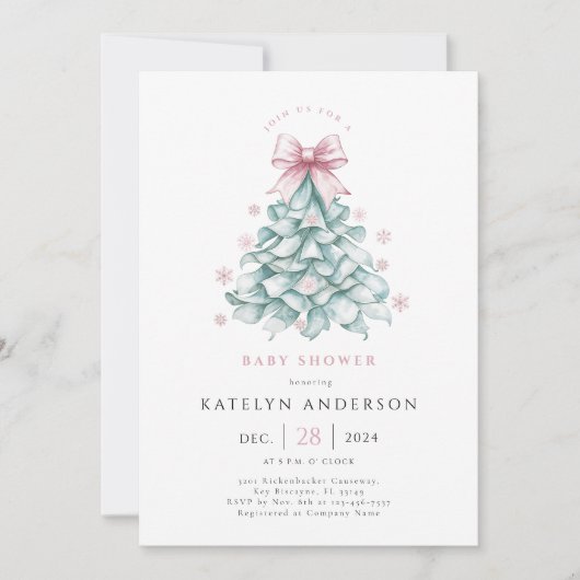 Winter Christmas Girl Baby Shower Einladung (Vorderseite)