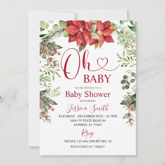 Winter Christmas Greenery Baby Shower Einladung (Vorderseite)