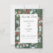 Winter Christmas Greenery Green Save the Date Card (Vorderseite)