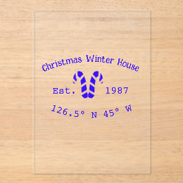 Winter Christmas house blue candy canes est. Year  Acryleinladungen