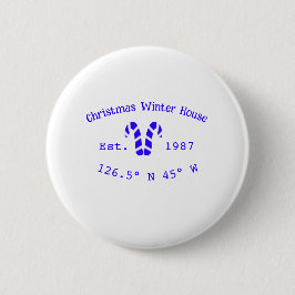 Winter Christmas house blue candy canes est. Year  Button