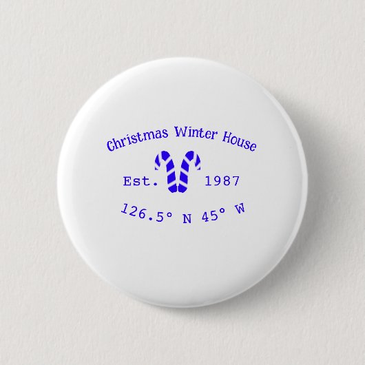 Winter Christmas house blue candy canes est. Year Button (Vorderseite)