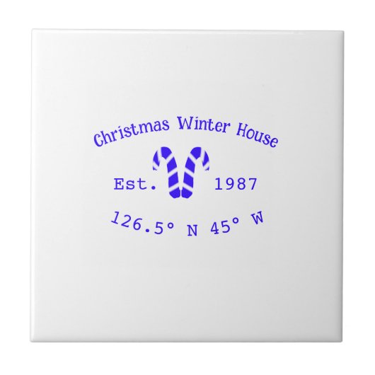 Winter Christmas house blue candy canes est. Year Fliese (Vorderseite)