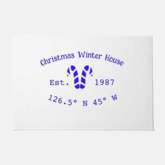 Winter Christmas house blue candy canes est. Year Fußmatte (Vorderseite)