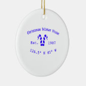 Winter Christmas house blue candy canes est. Year  Keramik Ornament (Rechts)