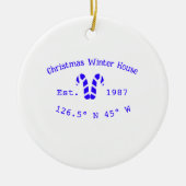 Winter Christmas house blue candy canes est. Year  Keramik Ornament (Vorne)