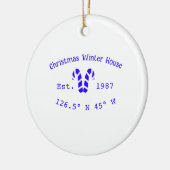 Winter Christmas house blue candy canes est. Year Keramik Ornament (Links)
